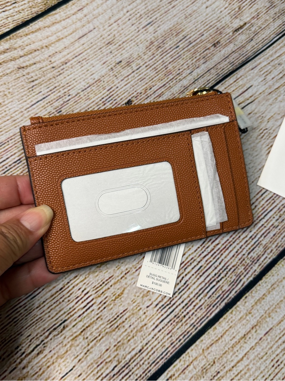 Marc Jacobs Top Zip Wallet Card Case Key Ring Smoked Almond Tan NWT - Picture 3 of 7